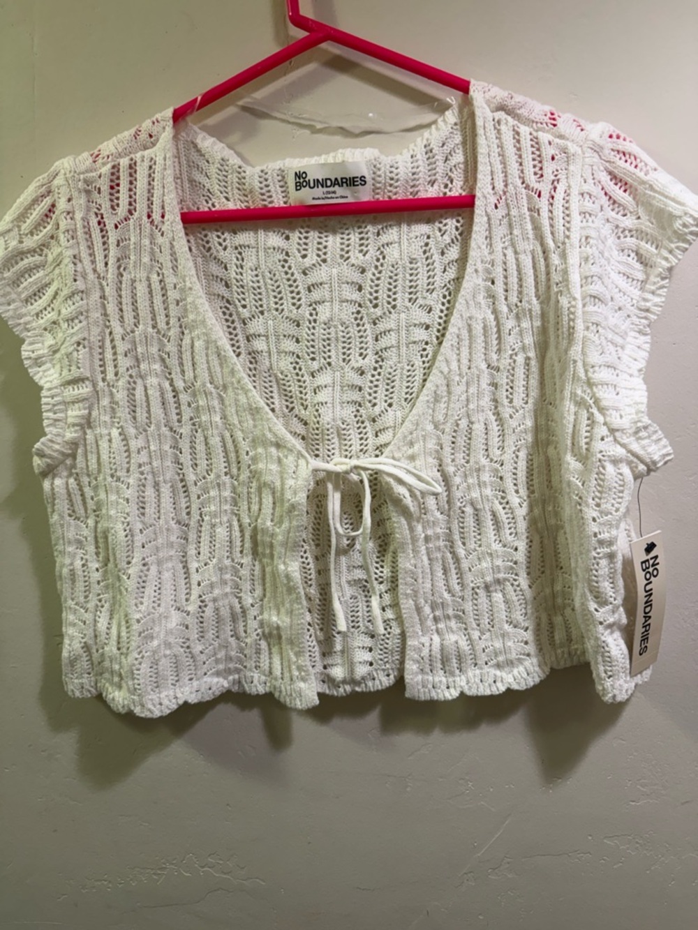 No Boundaries Cream Crochet Tie-Front Sweater Top